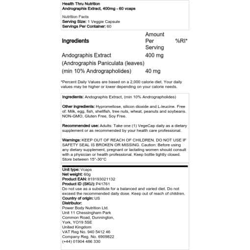 Andrographis extrakt, 400mg – 60 kapslar