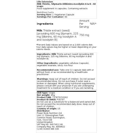 Silymarin-Silibinins-Isosilybin A & B - 60 vcaps