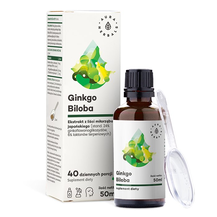 Extrait de Ginkgo Biloba AURA HERBALS, extrait de ginkgo 50:1, 45 mg, (50 ml / 1,69 fl. oz.)