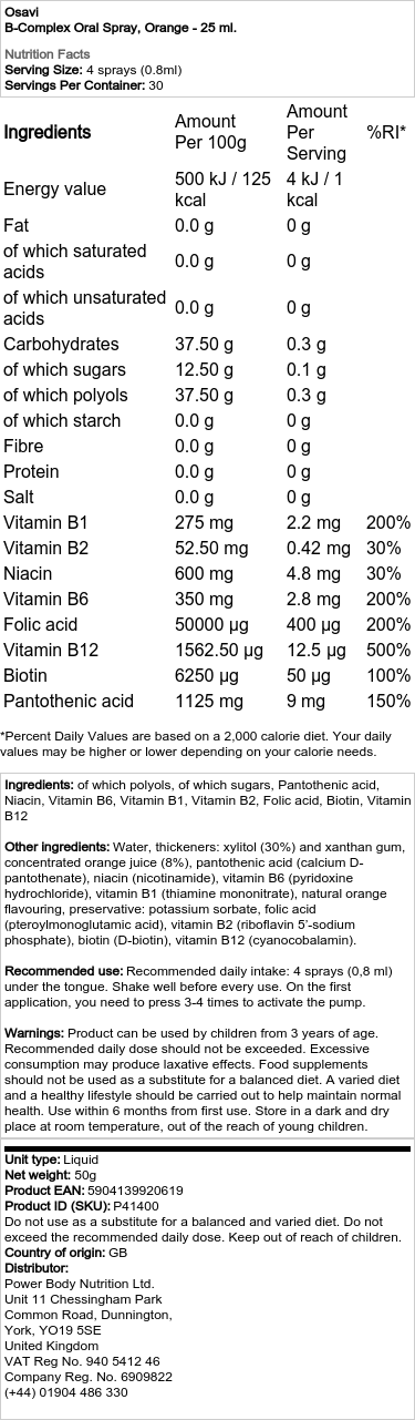 Osavi - Vitamine B-Complex Orale Spray, Sinaasappelsmaak - 25 ml - Afbeelding 2