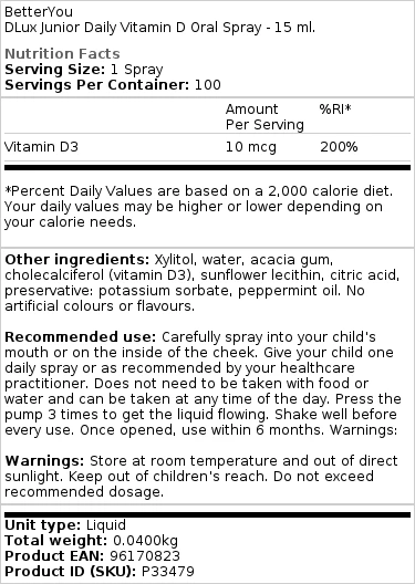 BetterYou - DLux Junior Dagelijkse Vitamine D Orale Spray - 15 ml - Afbeelding 2