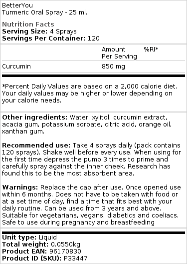 BetterYou - Kurkuma Orale Spray - 25 ml - Afbeelding 2