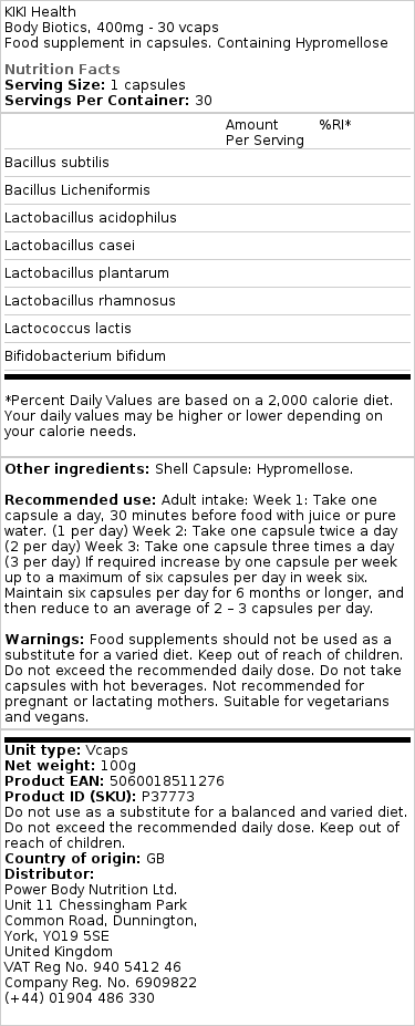 KIKI Health - Body Biotics, 400 mg - 120 capsules - Afbeelding 2