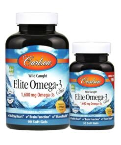 Carlson Labs - Elite Omega-3 Capsules, 1600mg Natuurlijke Citroen - 90 + 30 Softgels