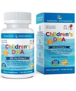 DHA pour enfants, 250mg d'Oméga-3 à la fraise - 90 mini gélules souples