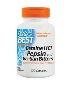 Doctor's Best - Betaine HCl, Pepsine & Gentiaanbitters - 120 Capsules