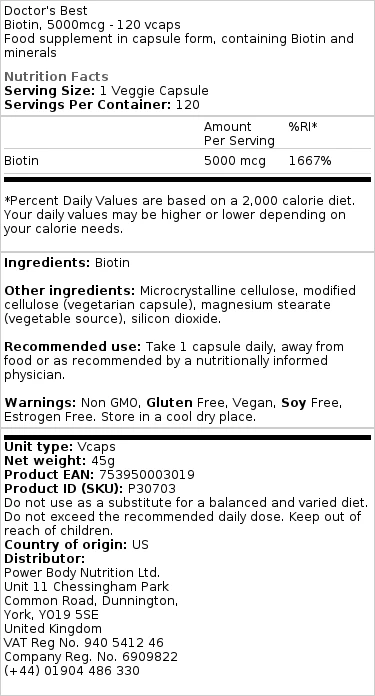 Biotine, 5000mcg - 120 vcaps – Image 3