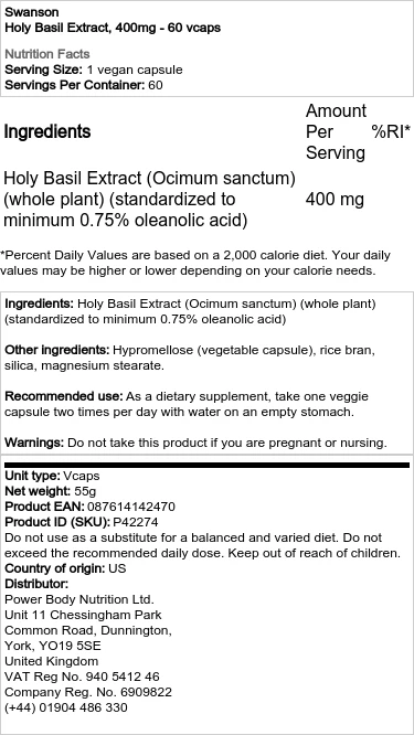 Extrait de basilic sacré, 400mg - 60 vcaps – Image 2