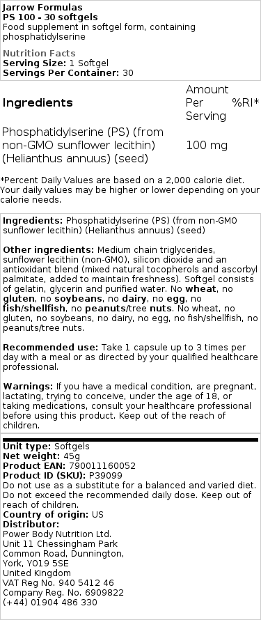 Jarrow Formulas - PS 100 - 120 capsules - Afbeelding 2