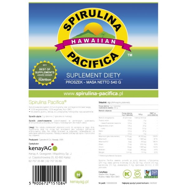 Kenay - Spirulina Pacifica Poeder (540 g)