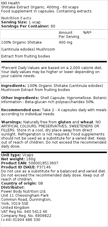 extrait de shiitake bio, 400mg - 60 vcaps – Image 2
