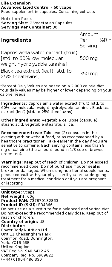 Life Extension - Geavanceerde Lipidencontrole - 60 Vegetarische Capsules - Afbeelding 2