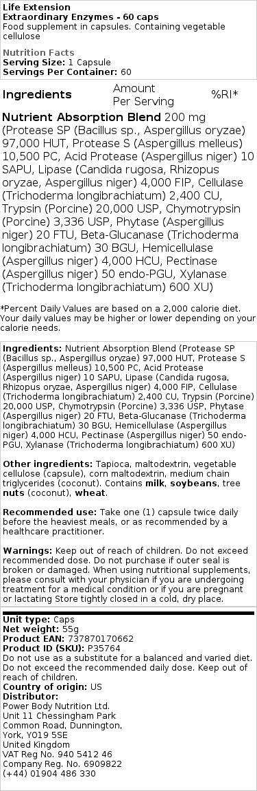 Life Extension - Buitengewone Enzymen - 60 capsules - Afbeelding 2