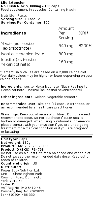 Life Extension - Niacine zonder Flush - 100 capsules - Afbeelding 2