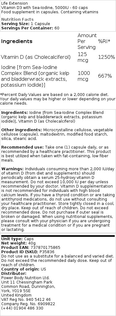 Ules
Vitamine D3 avec Iode Marin, 5000UI - 60 capsules – Image 2