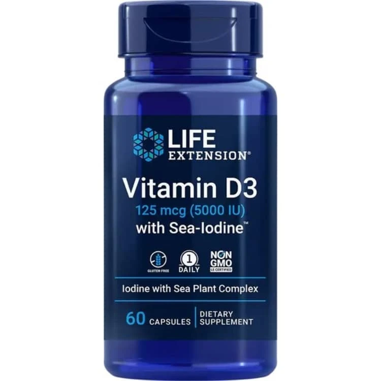 Ules
Vitamine D3 avec Iode Marin, 5000UI - 60 capsules