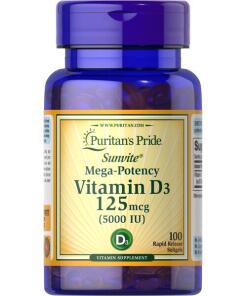 Vitamine D3 à forte puissance, 125mcg - 100 capsules molles