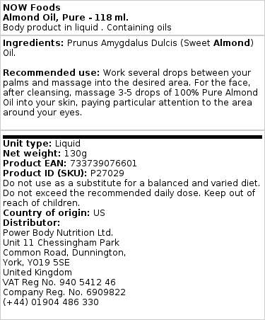 NOW Foods - Amandelolie, 473 ml - Afbeelding 2