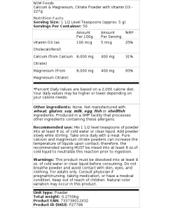 NOW Foods - Calcium- en Magnesiumcitraat Poeder met Vitamine D3 - 227g