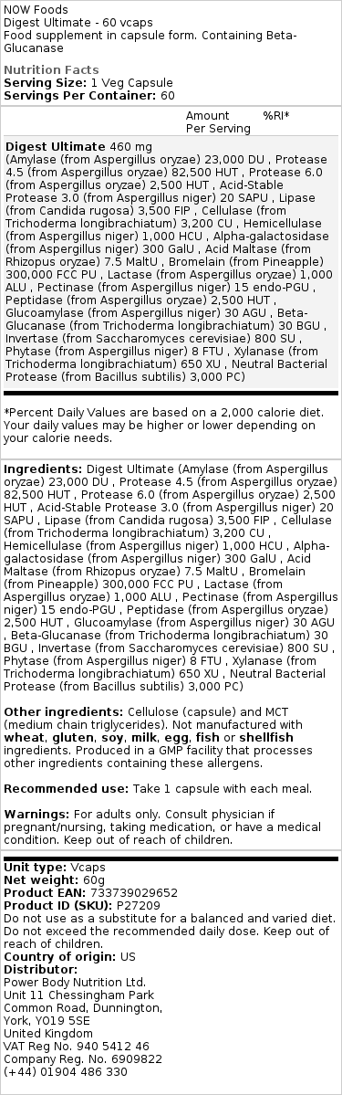 NOW Foods - Ultieme Spijsvertering - 60 vegetarische capsules - Afbeelding 2