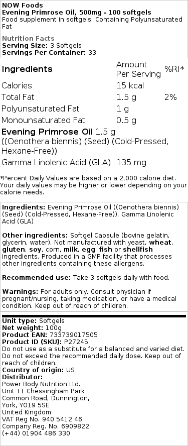 NOW Foods - Teunisbloemolie, 500 mg - 250 Zachte Capsules - Afbeelding 3