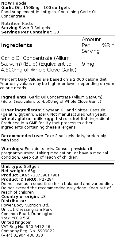 NOW Foods - Knoflookolie 1500 mg - 250 Zachte Capsules - Afbeelding 2