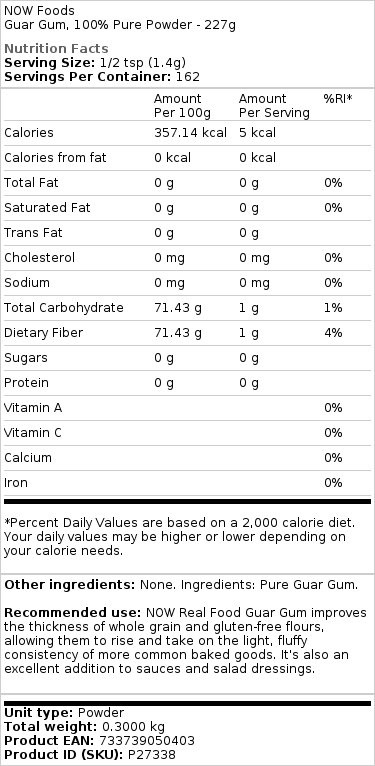 NOW Foods - Guargom, 100% Puur Poeder - 227 g - Afbeelding 2