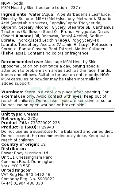 NOW Foods - MSM Liposomale Zonnebrandcrème - 237 ml - Afbeelding 2