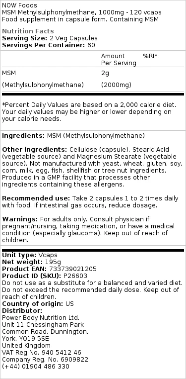NOW Foods - MSM Methylsulfonylmethaan Poeder - 454 g - Afbeelding 2