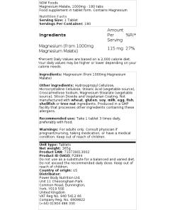 NOW Foods - Magnesiummalaat, 1000 mg - 180 tabletten