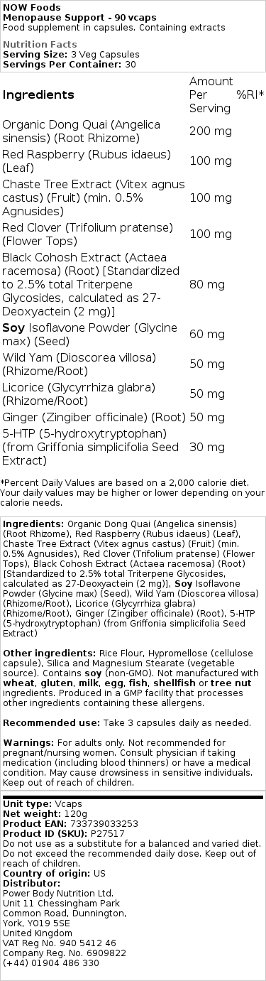 NOW Foods - Ondersteuning bij Menopauze - 90 Veganistische Capsules - Afbeelding 2