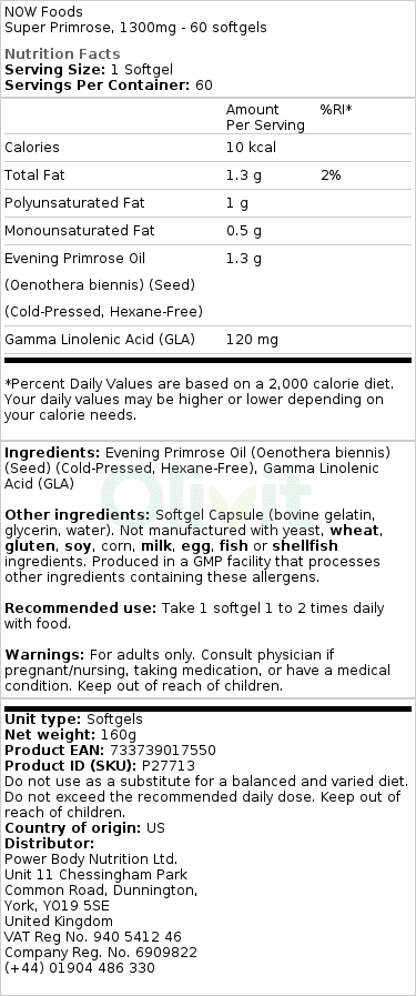 NOW Foods - Super Avondprimrose, 1300 mg - 60 Zachte Capsules - Afbeelding 2