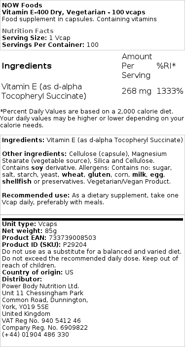 Vitamine E-400 sèche, végétarienne - 100 vcaps – Image 3