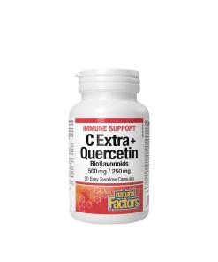 Facteurs naturels Vitamine C Extra + Quercétine Bioflavonoïdes 500 mg/250 mg (90 capsules)