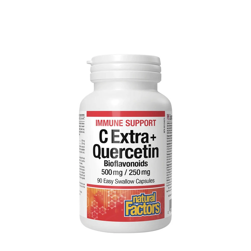 Facteurs naturels Vitamine C Extra + Quercétine Bioflavonoïdes 500 mg/250 mg (90 capsules)