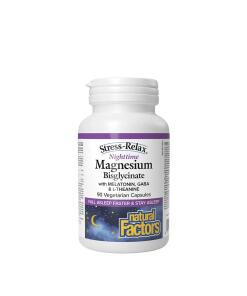 Facteurs naturels Relaxant du stress au magnésium bisglycinate pour la nuit (90 capsules)