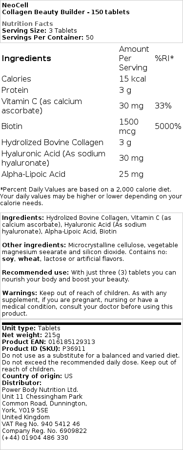 NeoCell - Collageen Schoonheidsbouwer - 150 tabletten - Afbeelding 2