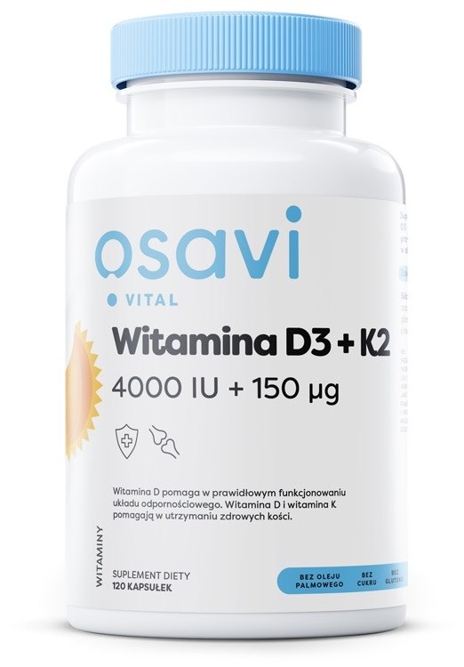 Vitamine D3 + K2 OSAVI, 4000 UI + 150 mcg (120 gélules)