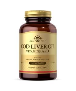 Huile de foie de morue SOLGAR - Vitamines A&D (100 capsules)