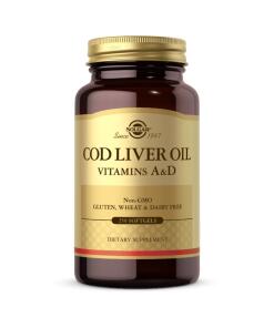 Huile de foie de morue SOLGAR - Vitamines A et D (250 capsules)