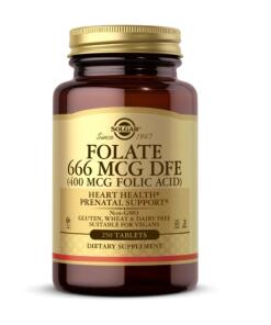 SOLGAR Folates 666 mcg DFE (400 mcg d'acide folique) (250 comprimés)