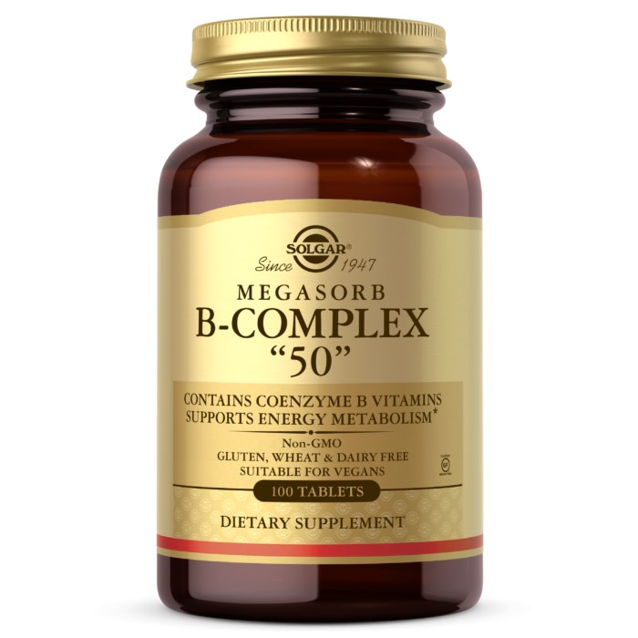 SOLGAR Complexe de vitamines B Megasorb 50 (100 comprimés)