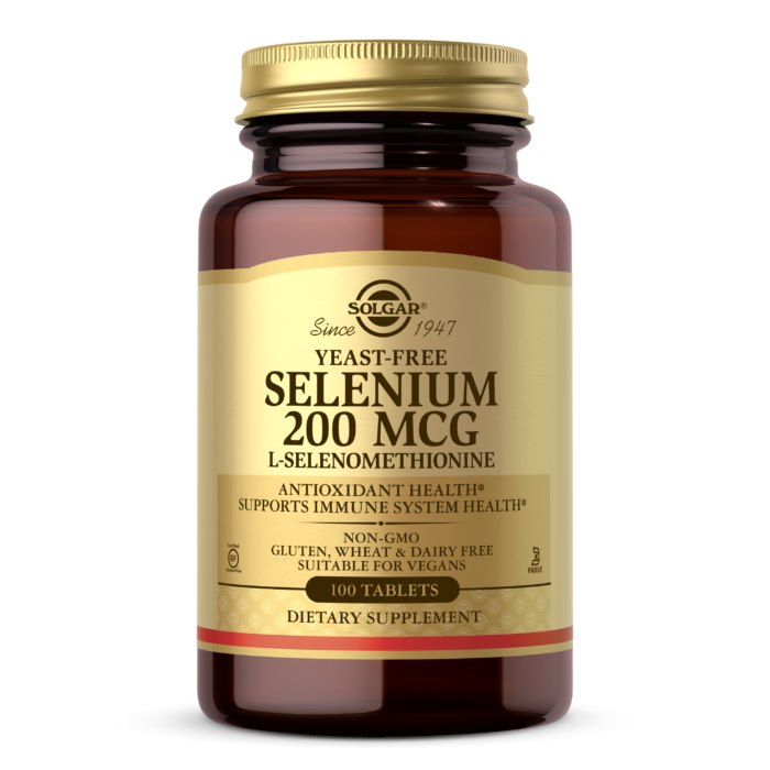 Sélénium de SOLGAR (sans levure), 200 mcg (100 comprimés)