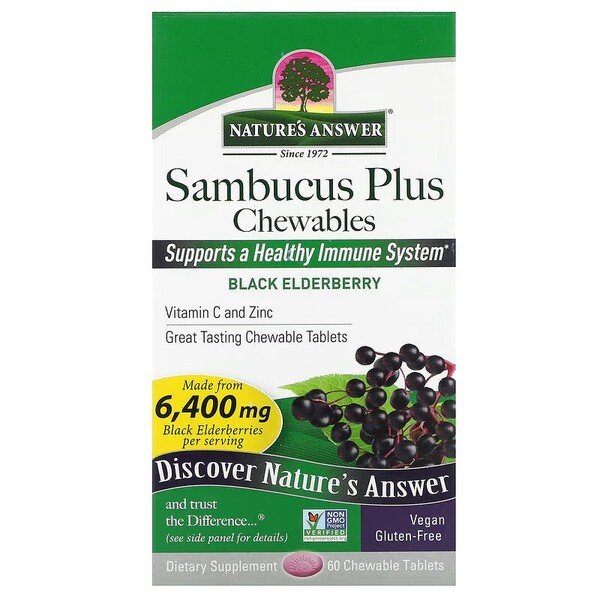 Nature's Answer - Sambucus Plus Kauwtabletten, Zwarte Vlierbes - 60 Kauwtabletten