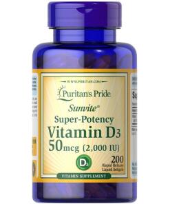 Puritan's Pride - Superkrachtige Vitamine D3, 50 mcg - 200 Zachte Capsules