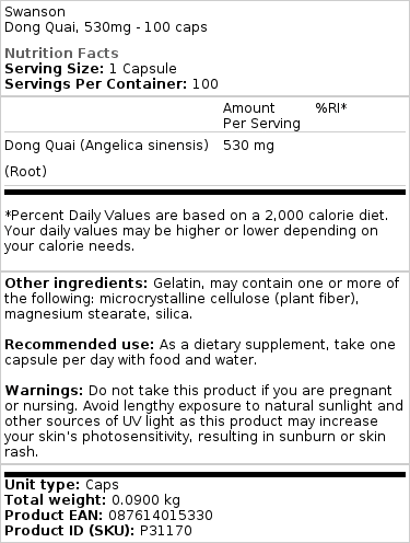 Swanson - Volledig Spectrum Dong Quai, 530 mg - 100 Capsules - Afbeelding 2