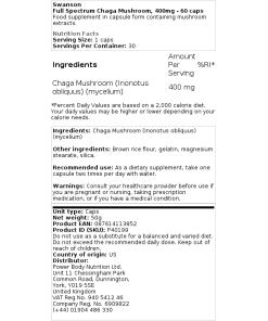 Swanson - Volledig Spectrum Chaga Paddenstoel, 400 mg - 60 Capsules