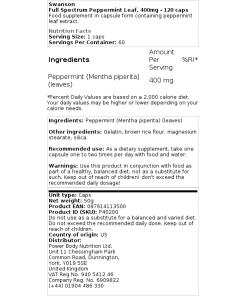 Swanson - Volledig Spectrum Pepermuntblad, 400 mg - 120 Capsules
