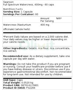 Swanson - Volledig Spectrum Waterkers, 400 mg - 60 Capsules