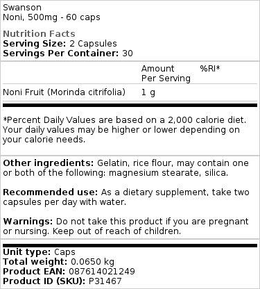 Noni, 500mg - 60 gélules – Image 2